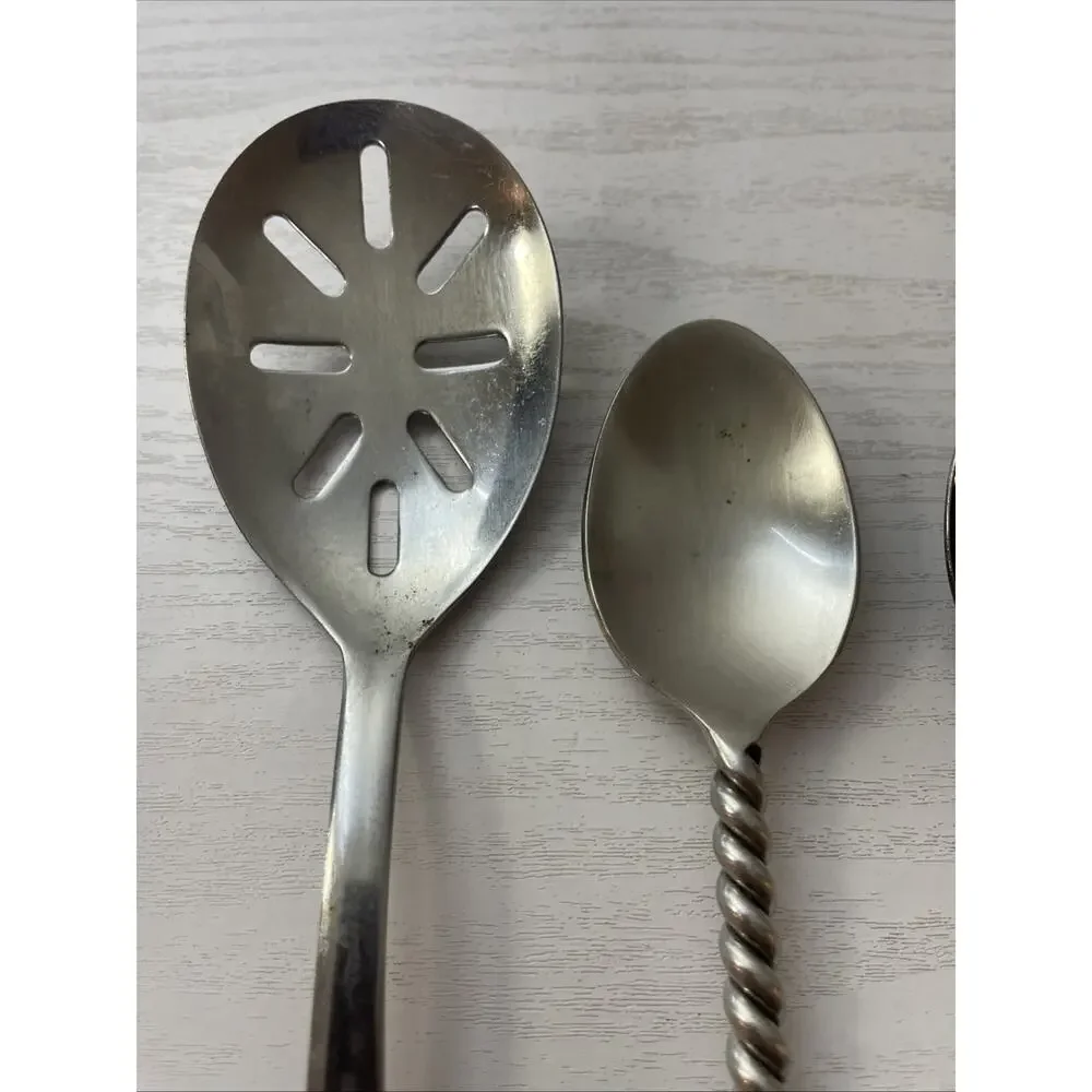 Vintage Mixed Stainless Steel Spoons Lot 3 Sears Gentle Rose Spiral Slotted Vtg